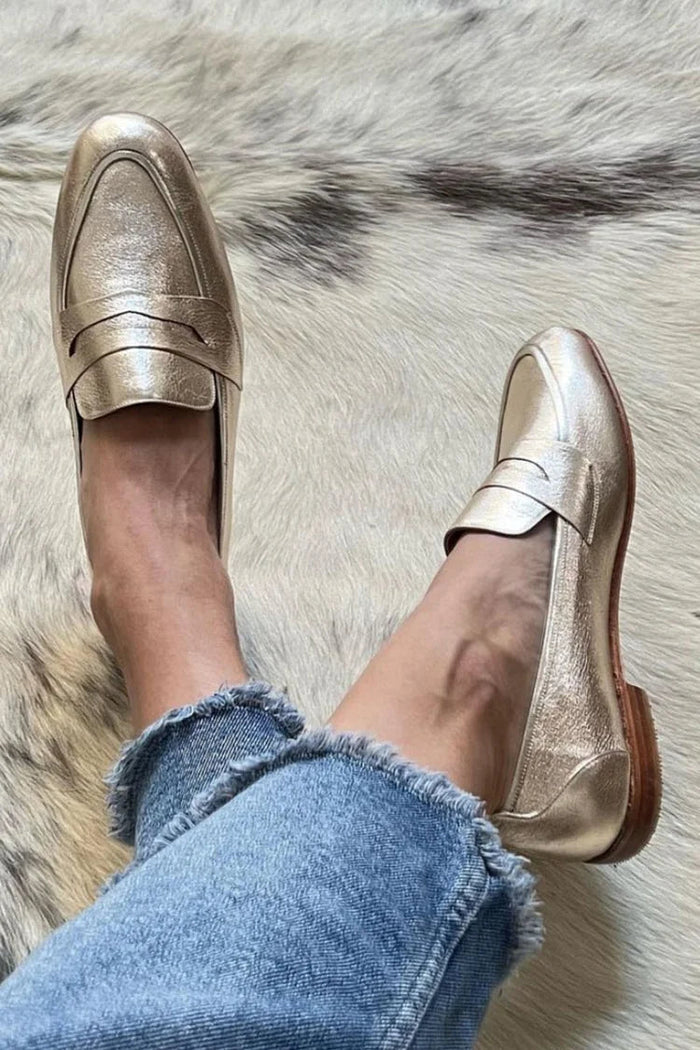 Women's Metallic Loafers with Penny Strap for Casual