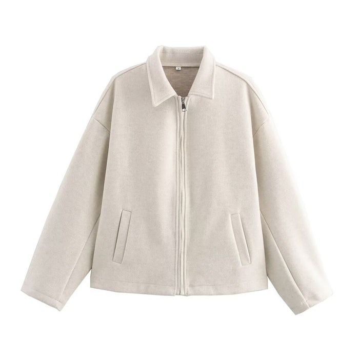 Women's Tailored Collar Jacket with Hidden Zipper Closure