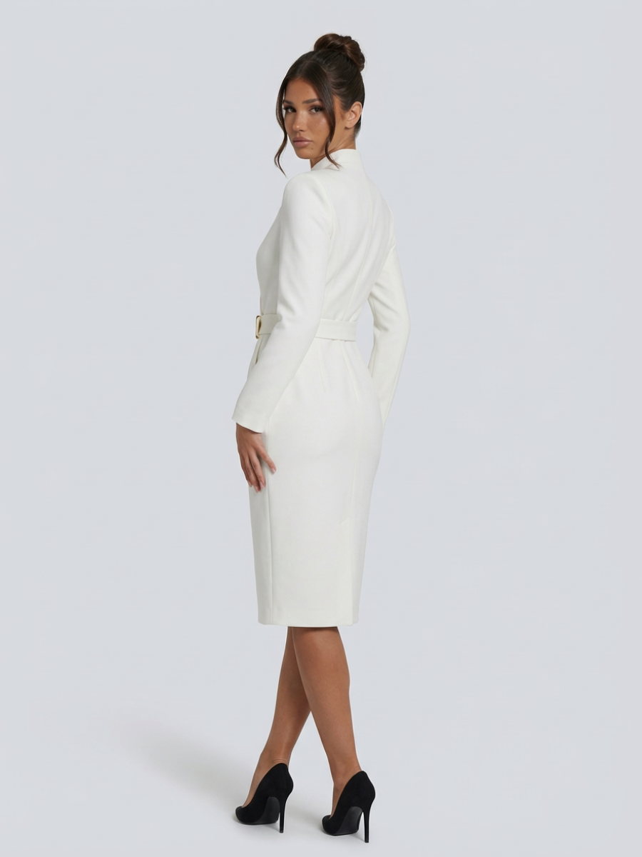 Isolde | Belted Midi Dress with Structured Collar