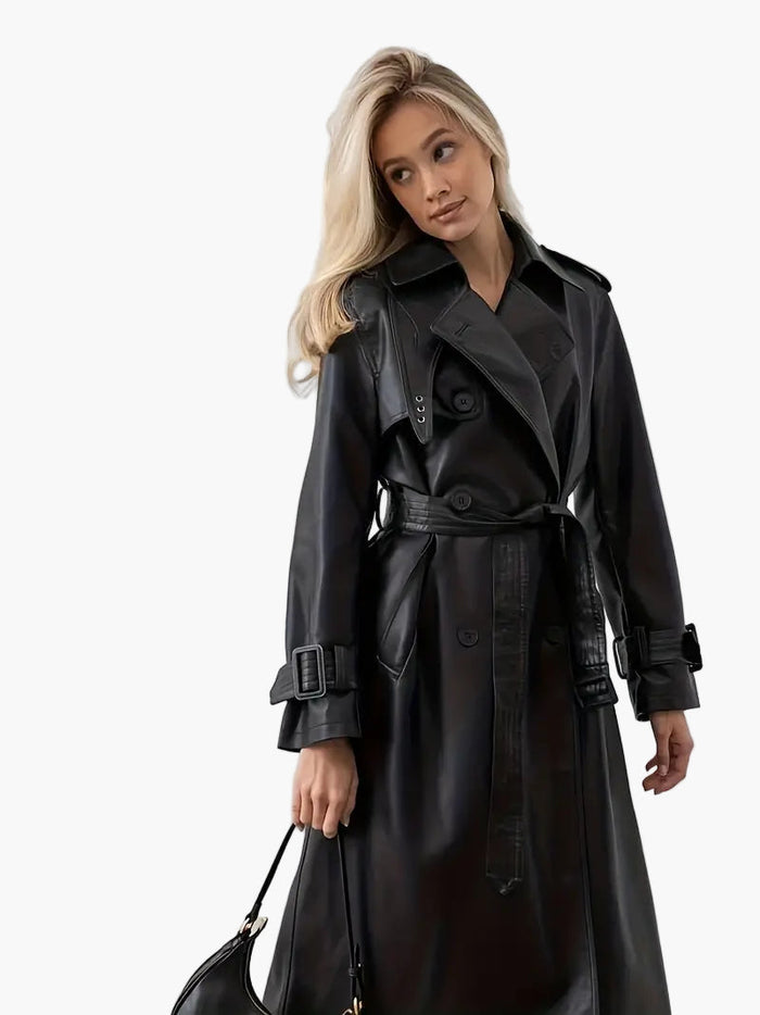 Women's Belted Trench Coat Long with Buckle Cuffs