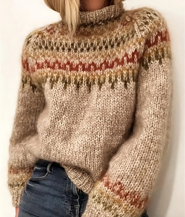 Women's Fair Isle Turtleneck Sweater with Rolled Neck