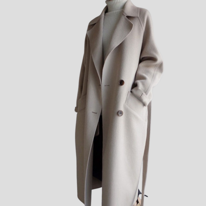 Women's Double-Breasted Long Coat with Notch Collar