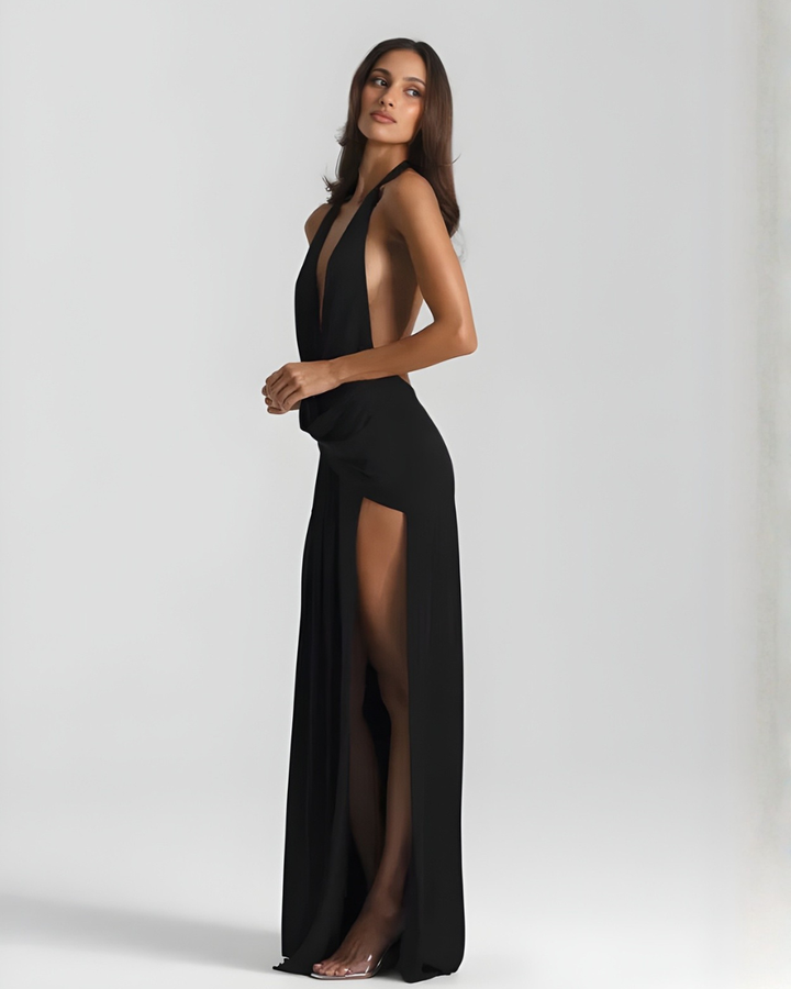 Mila | Halter Neck Backless Maxi Dress