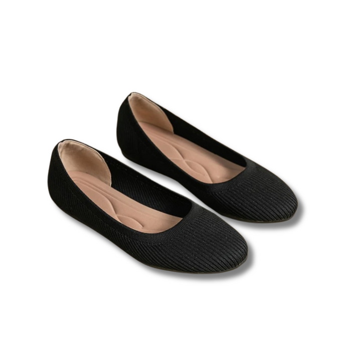 Women's Textured Ballet Flats with Round Toe Slip-On