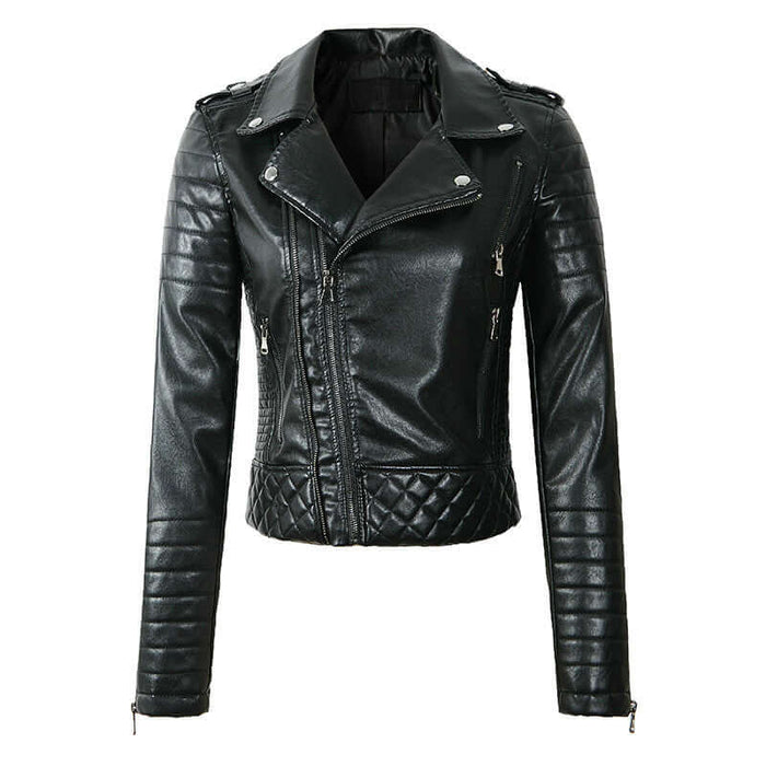 Women's Quilted Biker Jacket with Asymmetric Zip Closure