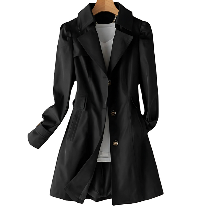 Women's Notched Collar Trench Coat with Button Front