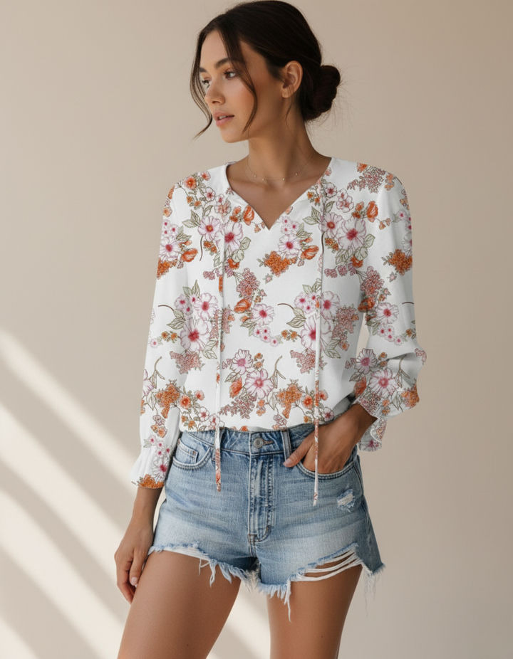 Jessie | Long Sleeve Floral Blouse with V-Neck