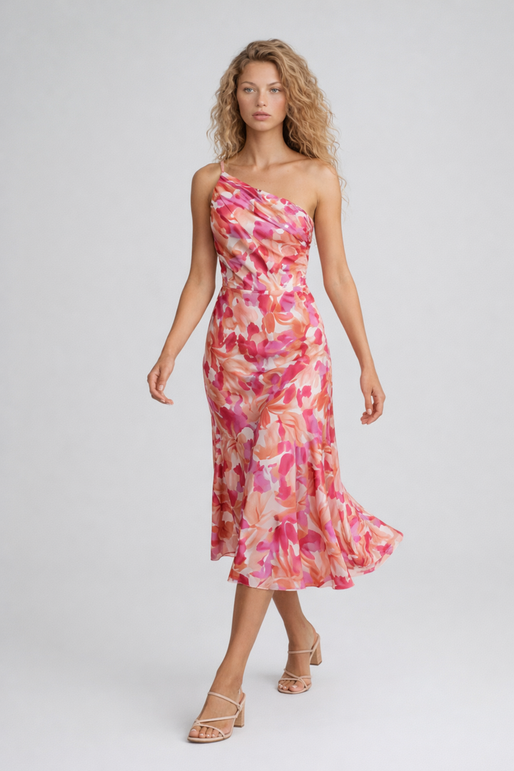 Livia | One-Shoulder Floral Midi Dress