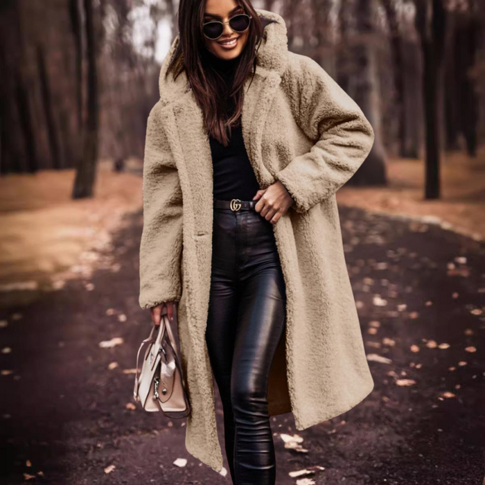 Women's Long Teddy Coat with Hood for Autumn Winter