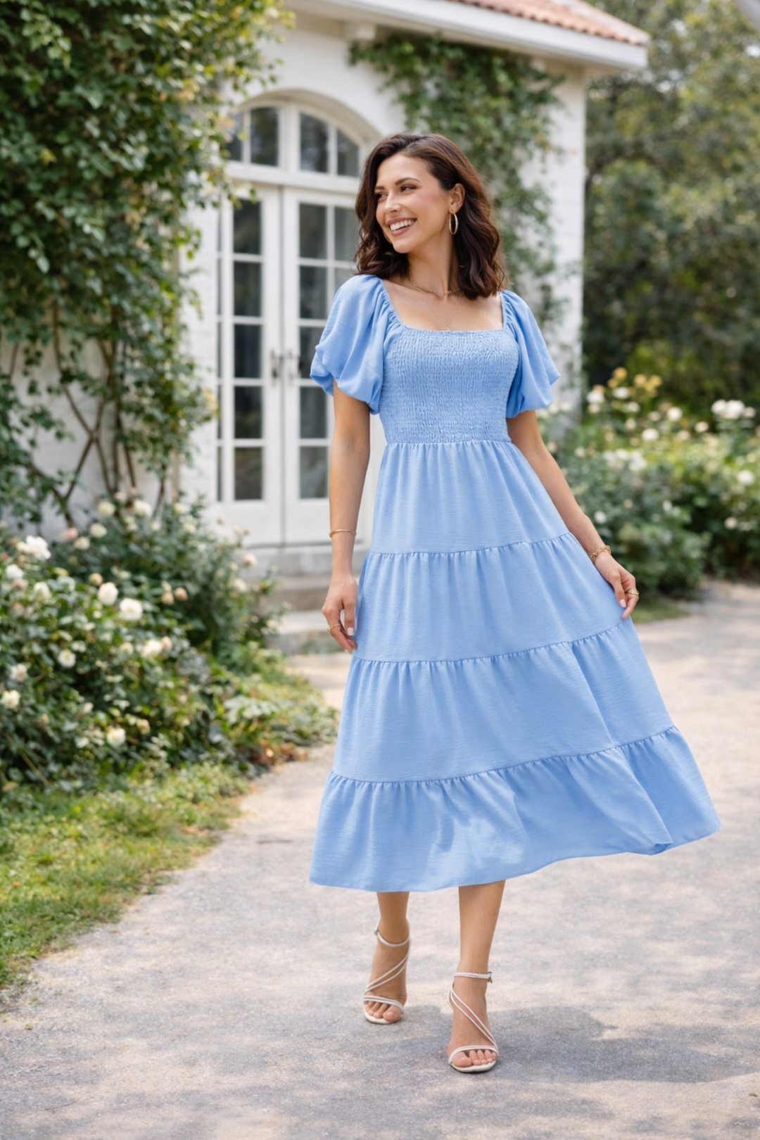 Evie | Midi Dress with Smocked Bodice