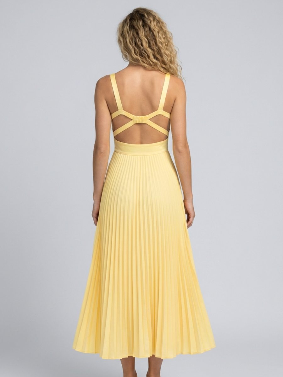 Aby | Pleated V-Neck Maxi Dress