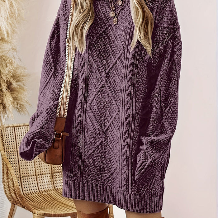 Women's Cable-Knit Sweater Dress with Round Neck