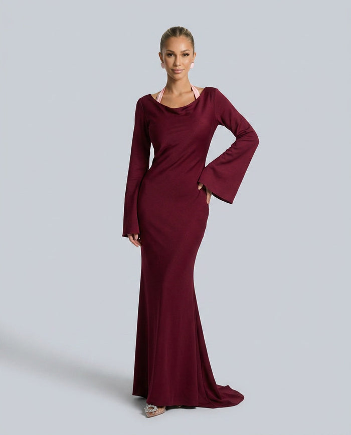 Delphine | Long Sleeve Elegant Wedding Guest Maxi Dress