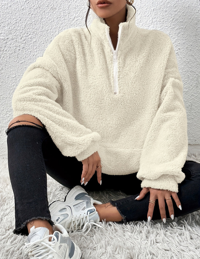 Women's Fleece Half-Zip Pullover with High Neck