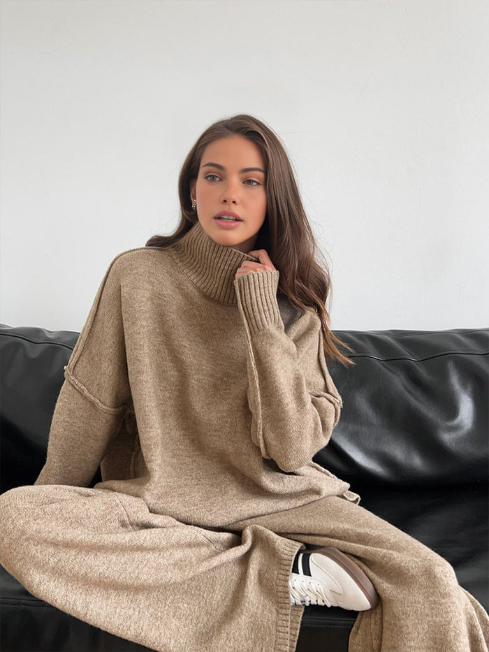 Women's Turtleneck Sweater Set with Wide-Leg Pants
