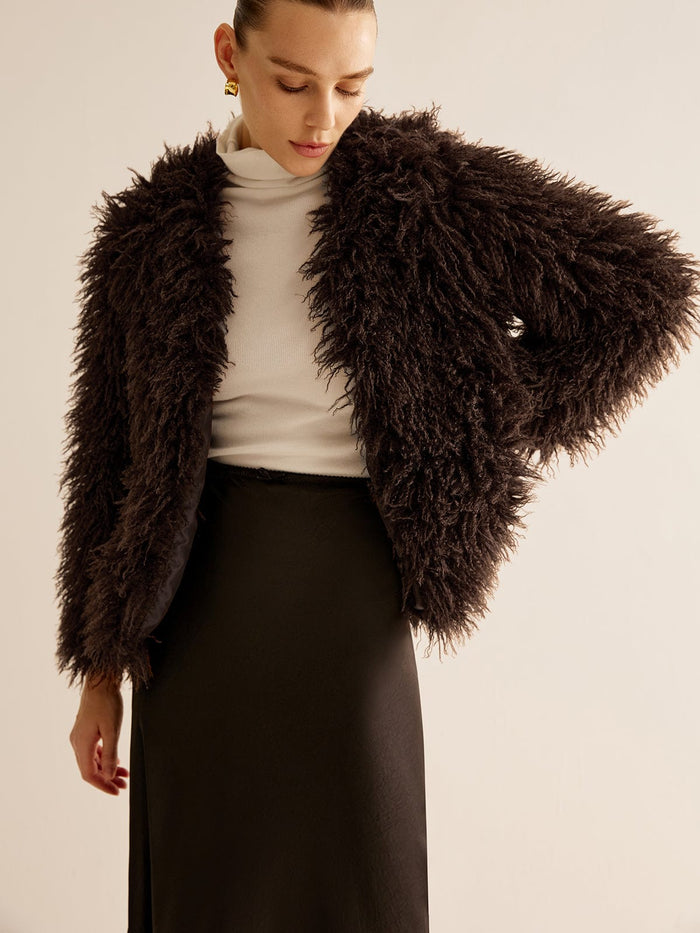 Women's Shaggy Faux Fur Jacket with Open Front