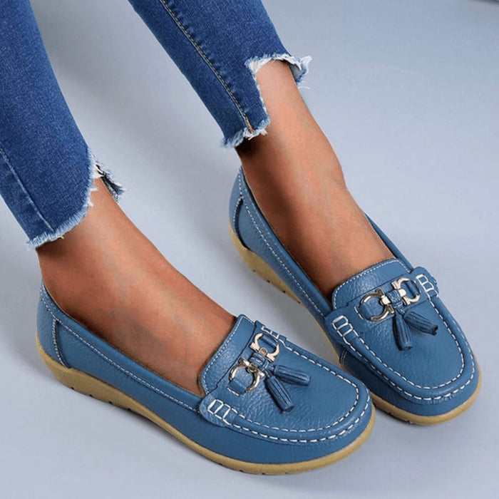 Women's Leather Wedge Loafers with Tassel Detail