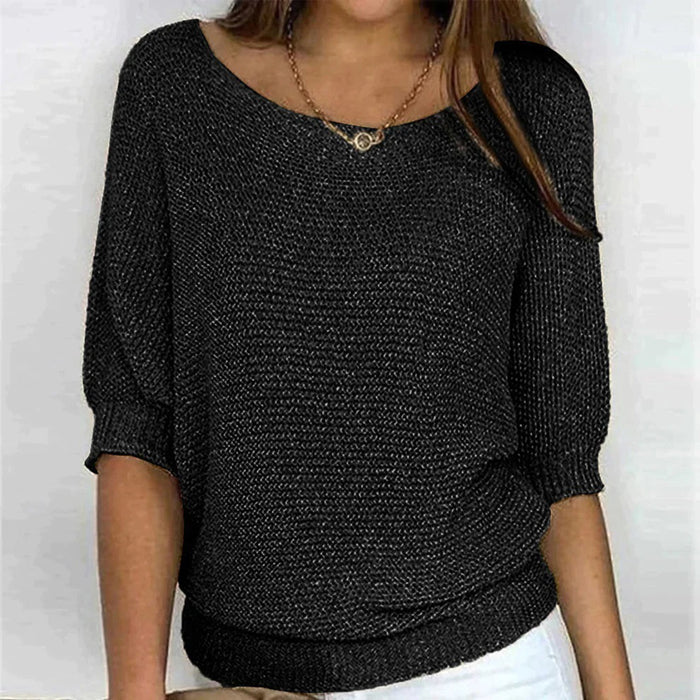 Women's Oversized Crew Neck Sweater with Ribbed Cuffs