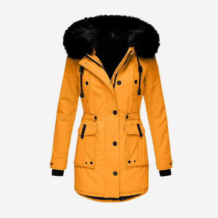 Women's Hooded Parka Jacket with Button Front and Patch Pockets
