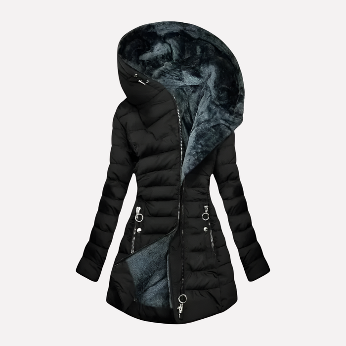 Women's Hooded Puffer Coat with Zip Front and Side Pockets