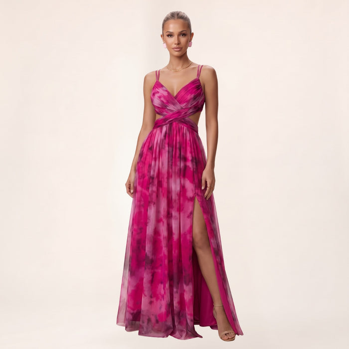 Colby | Maxi Dress with Watercolor Floral Print and Pleats