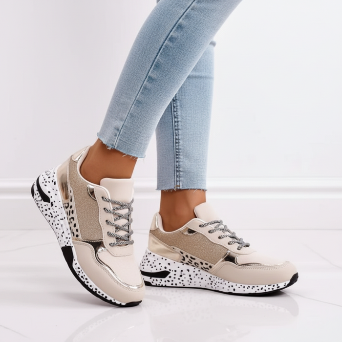 Women's Lace-Up Sneakers with Speckled Sole Detail