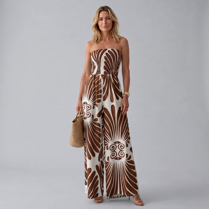 Estelle | Printed Wide-Leg Strapless Jumpsuit