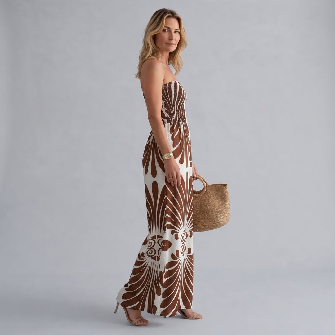 Estelle | Printed Wide-Leg Strapless Jumpsuit