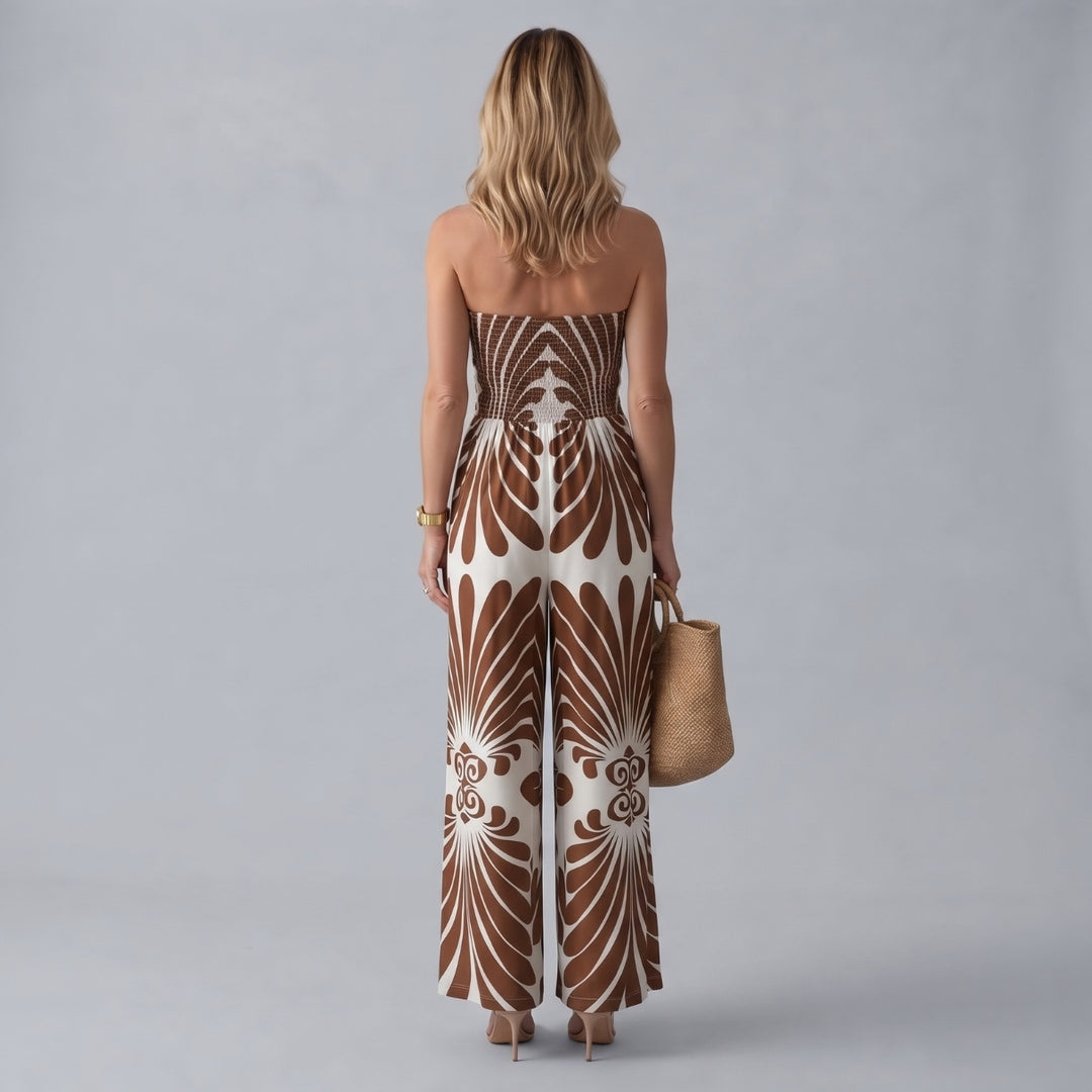 Estelle | Printed Wide-Leg Strapless Jumpsuit