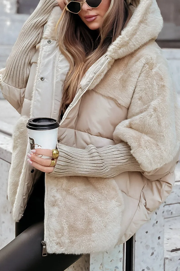 Women's Quilted Puffer Jacket with Hood and Fleece Lining