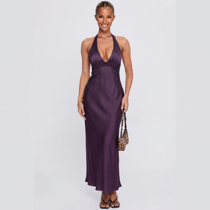 Giselle | Halter Neck Plum Maxi Dress