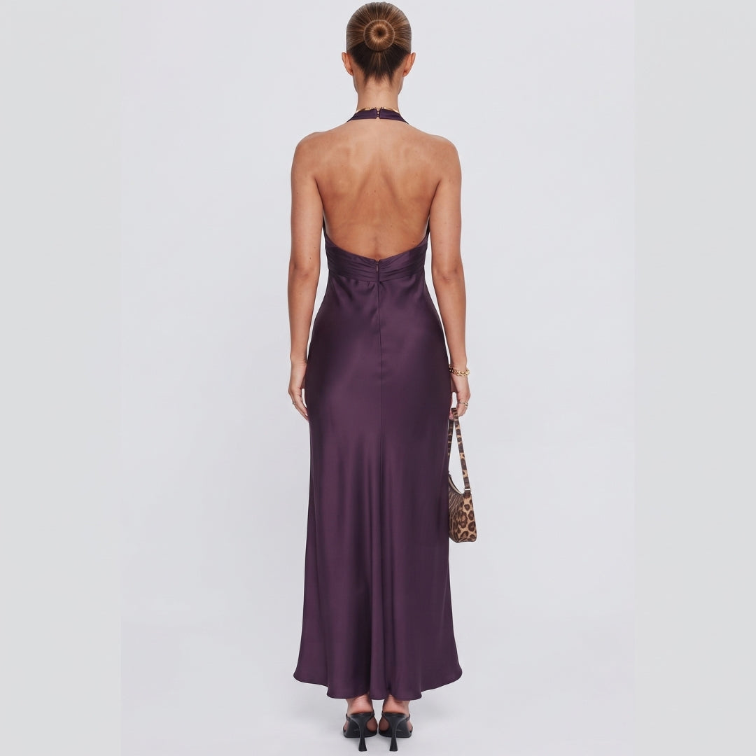 Giselle | Halter Neck Plum Maxi Dress