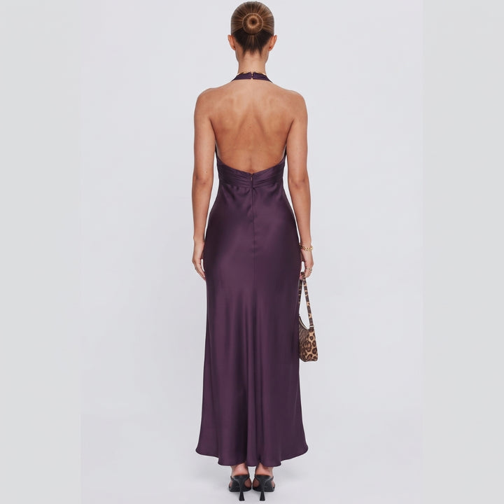 Giselle | Halter Neck Plum Maxi Dress