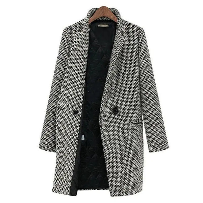 Women's Houndstooth Long Coat with Shawl Collar
