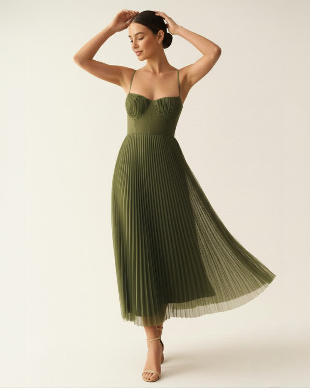 Isabella | Pleated Tulle Midi Dress