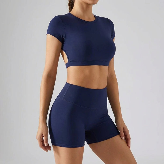 Women's Crop Top Sports Bra and High-Waisted Shorts Set