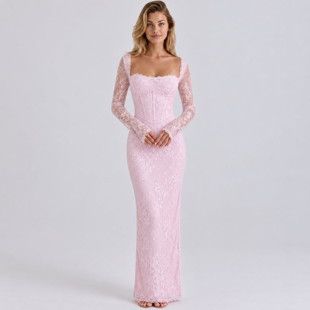 Marla | Maxi Dress with Lace Overlay and Long Sleeves