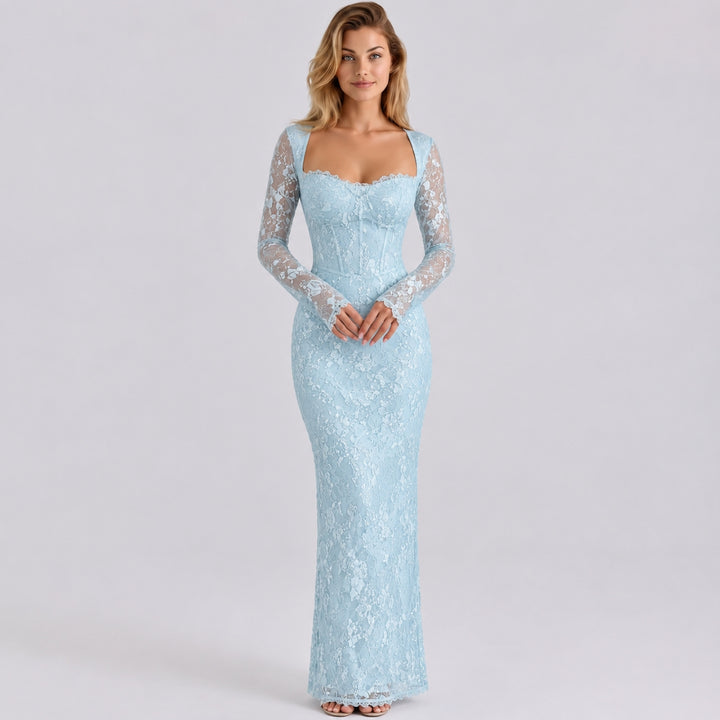 Marla | Maxi Dress with Lace Overlay and Long Sleeves