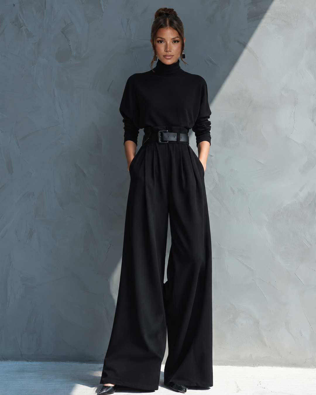 Melva | Turtleneck Wide-Leg Knit Jumpsuit