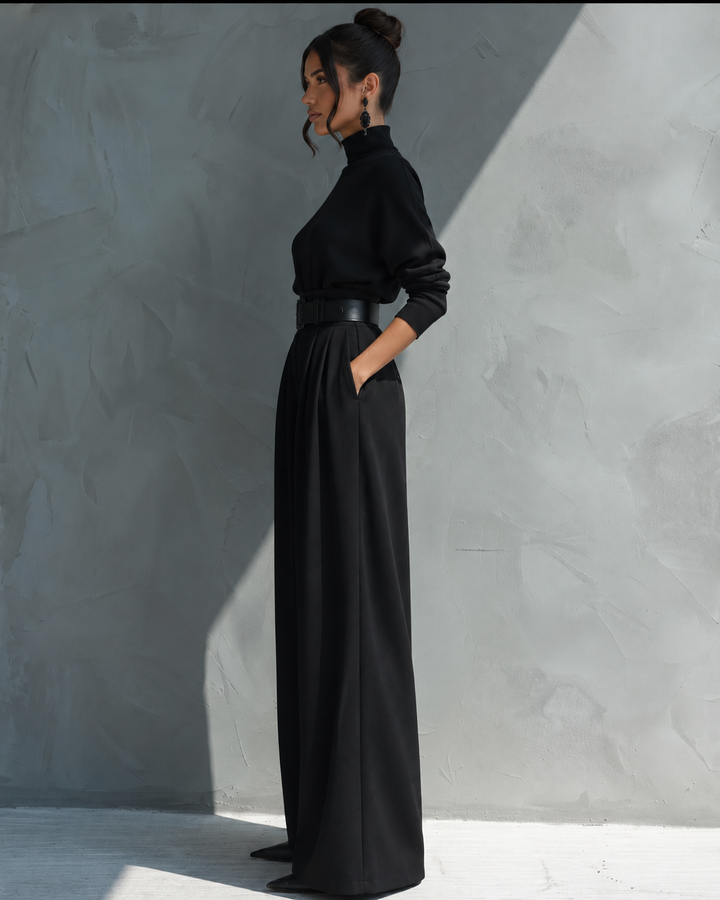 Melva | Turtleneck Wide-Leg Knit Jumpsuit