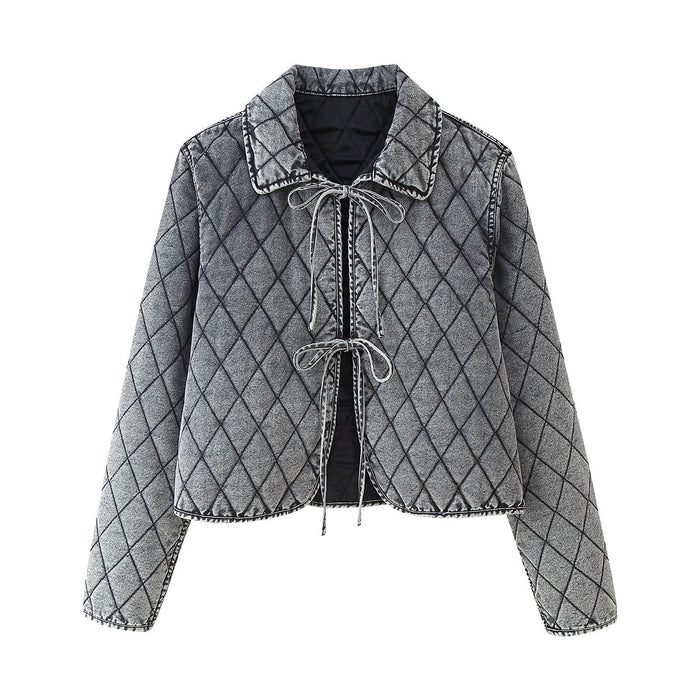 Women's Quilted Drawstring Jacket with Collar Detail