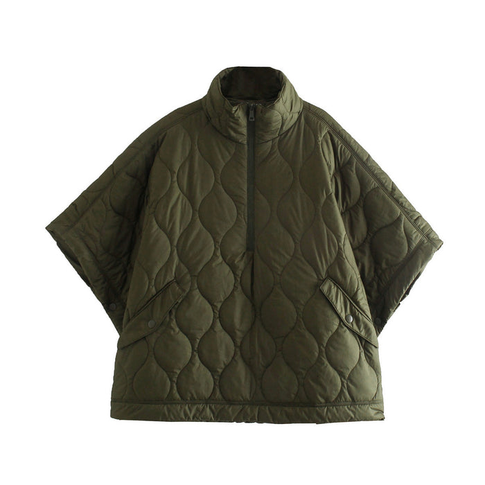 Women's Quilted Cape Jacket with High Funnel Neck