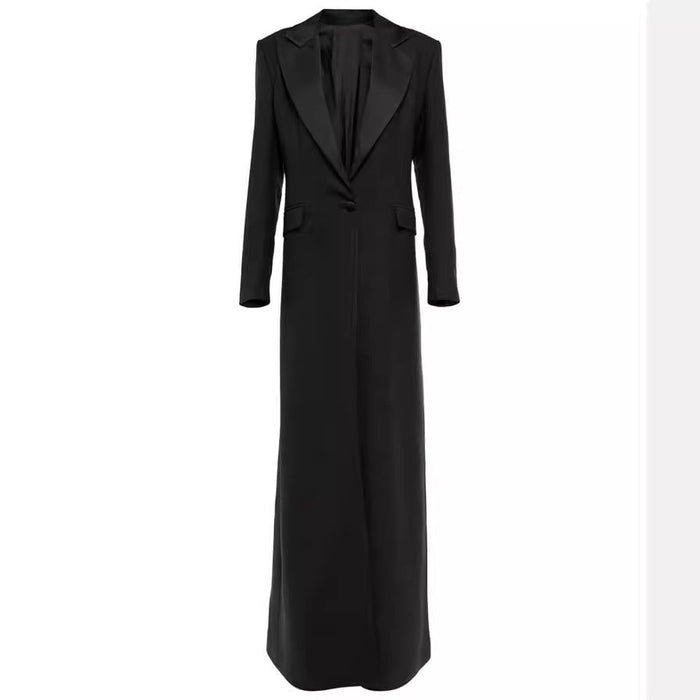 Women's Single-Button Longline Blazer with Notched Lapel