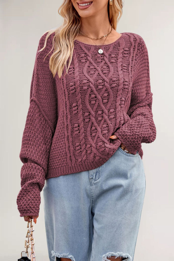 Women's Cable Knit Pullover Sweater with Long Sleeves