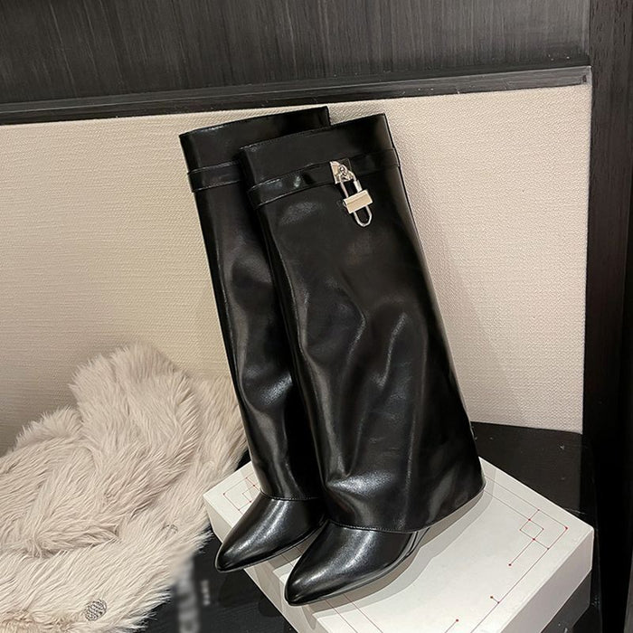 Women's Knee-High Pointed-Toe Boots with Lock Detail