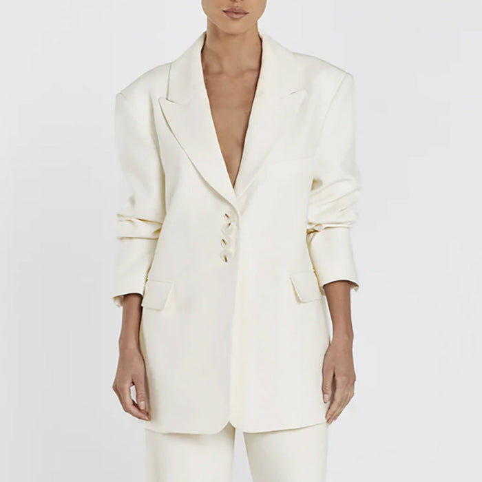 Women's Oversized Blazer with Notch Collar and Button Detail