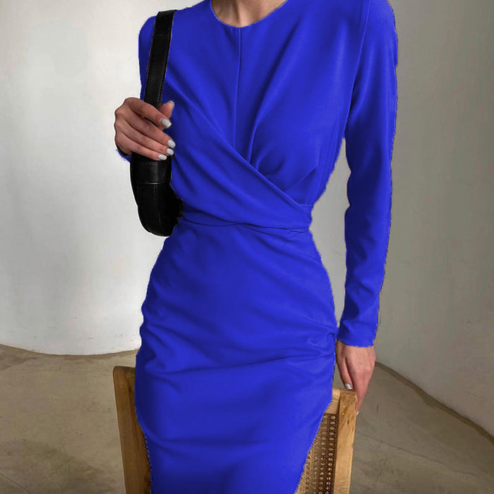 Women's Long Sleeve Wrap Bodycon Dress with Ruched Waist
