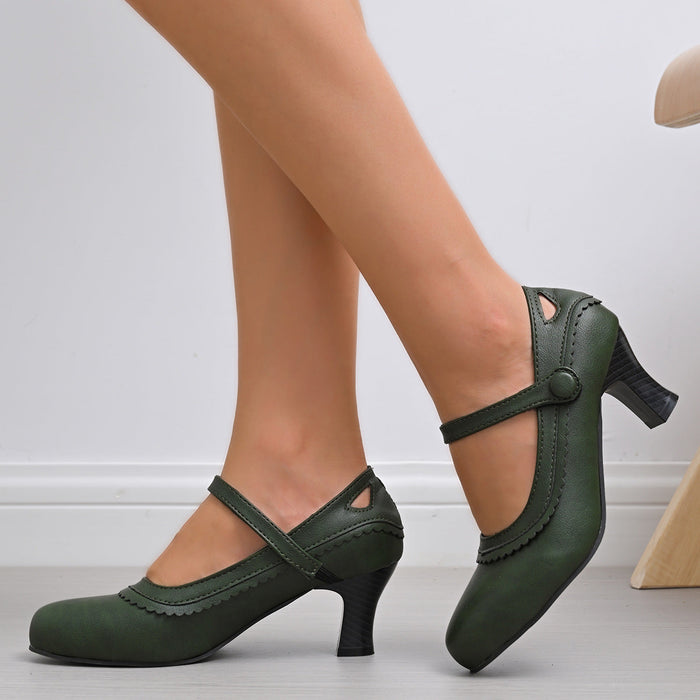 Women's Mary Jane Heeled Shoes Cross Strap Block Heel