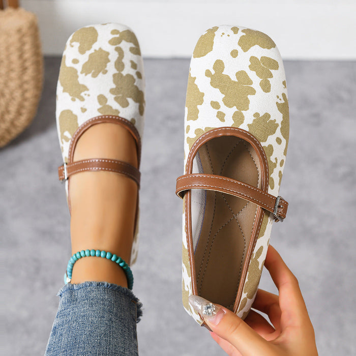 Women's Animal Print Mary Jane Flats with Adjustable Strap