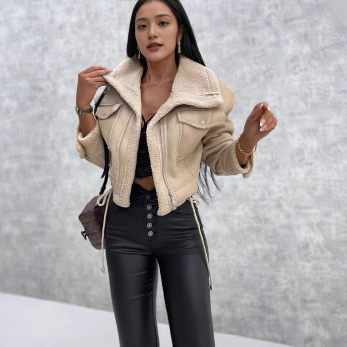 Women's Cropped Shearling-Lined Aviator Jacket